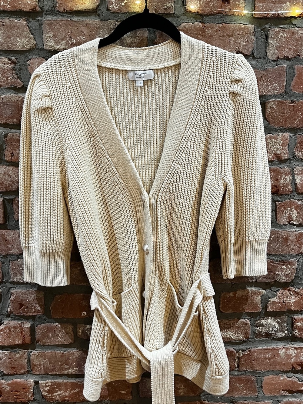 Adam Lippes Chunky Knit Cream Cardigan Sweater with Belt